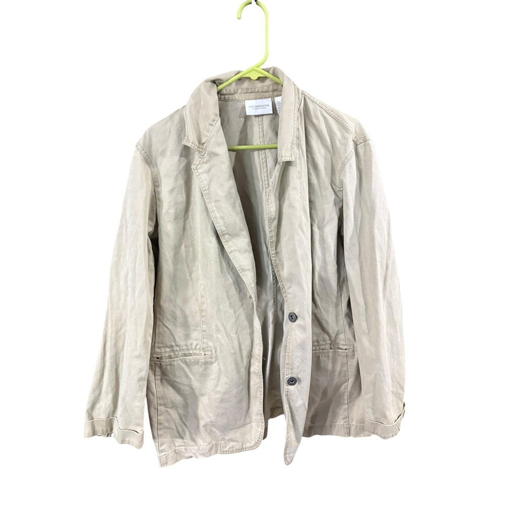 Liz Claiborne Lizwear Jeans Khaki Tan Cotton Twill Blazer Jacket Womens XL
